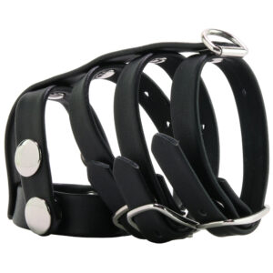 Blue Line Triple Cock and Ball Strap with Leash Lead