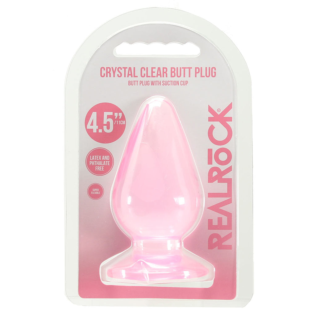 RealRock Crystal Clear Jelly 4.5 Inch Butt Plug in Pink - Image 6