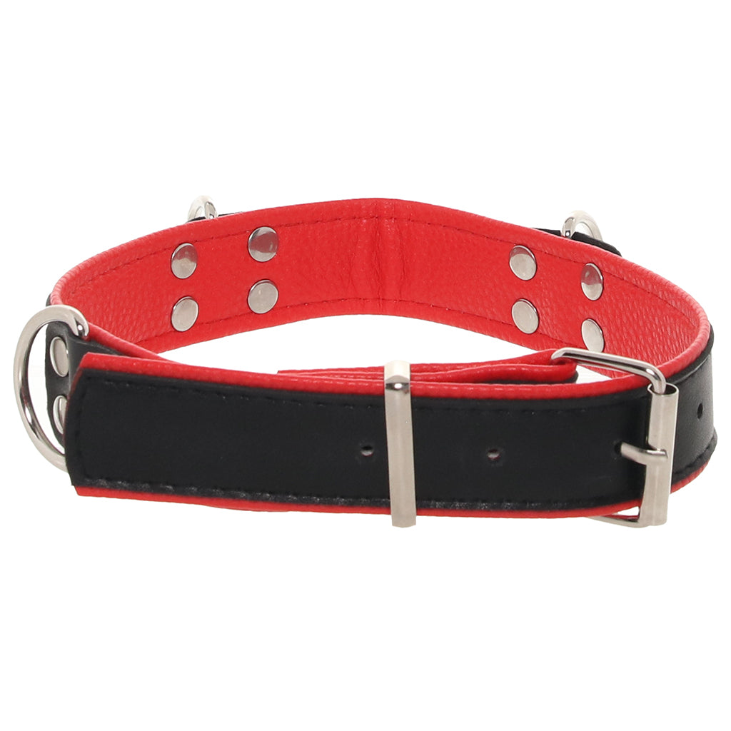 Ouch! Deluxe Bonded Leather Bondage Collar in Red - Image 3