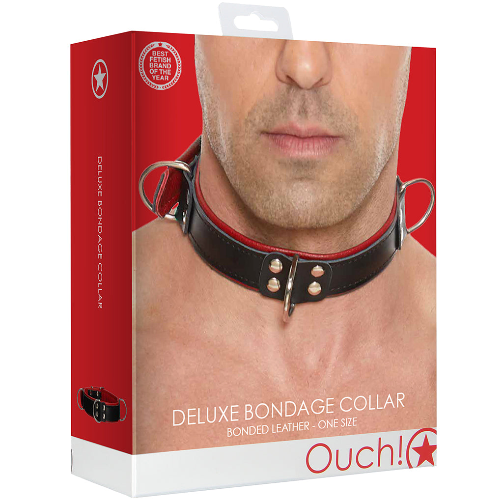 Ouch! Deluxe Bonded Leather Bondage Collar in Red - Image 9