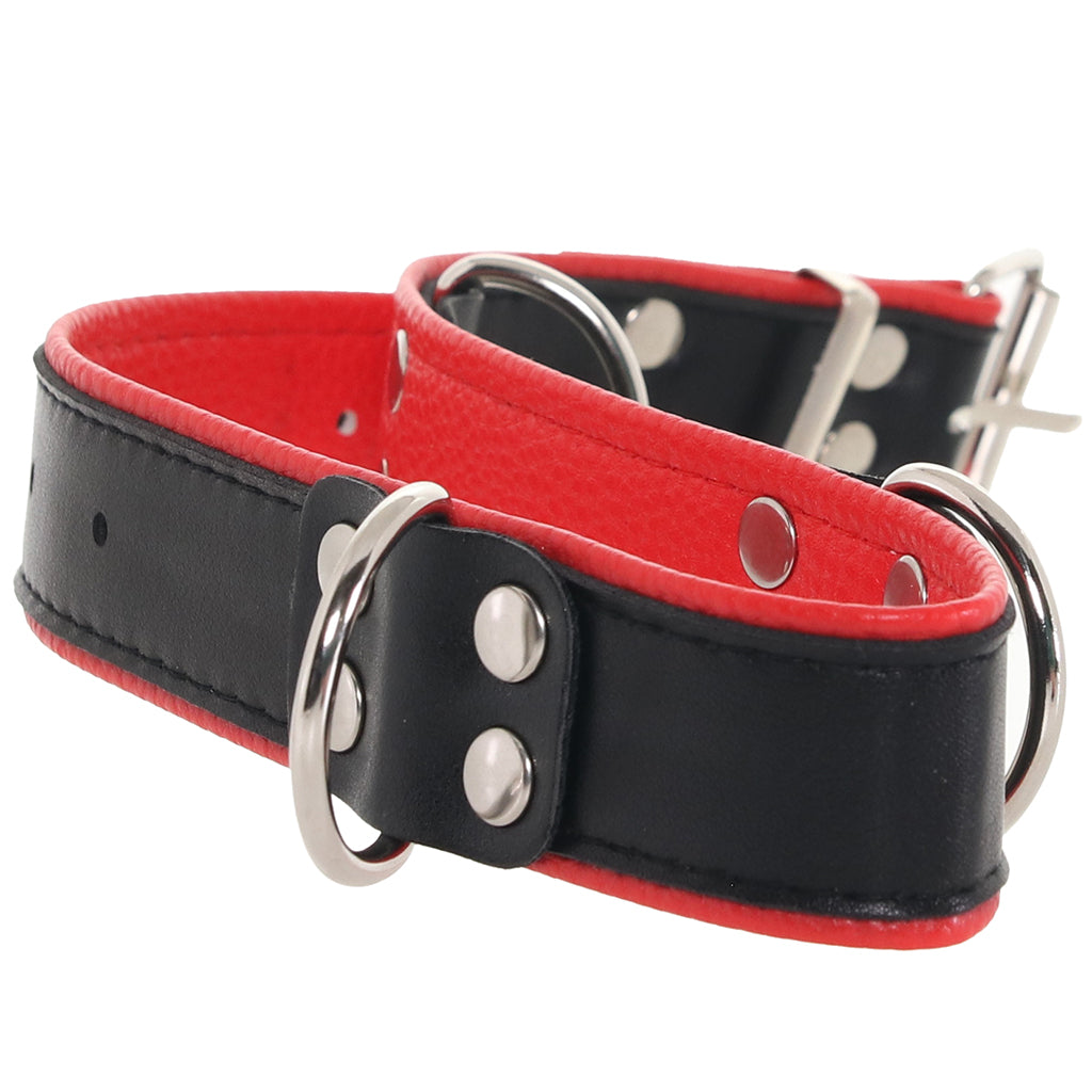 Ouch! Deluxe Bonded Leather Bondage Collar in Red - Image 6