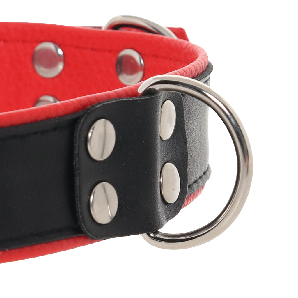 Ouch! Deluxe Bonded Leather Bondage Collar in Red - Image 5