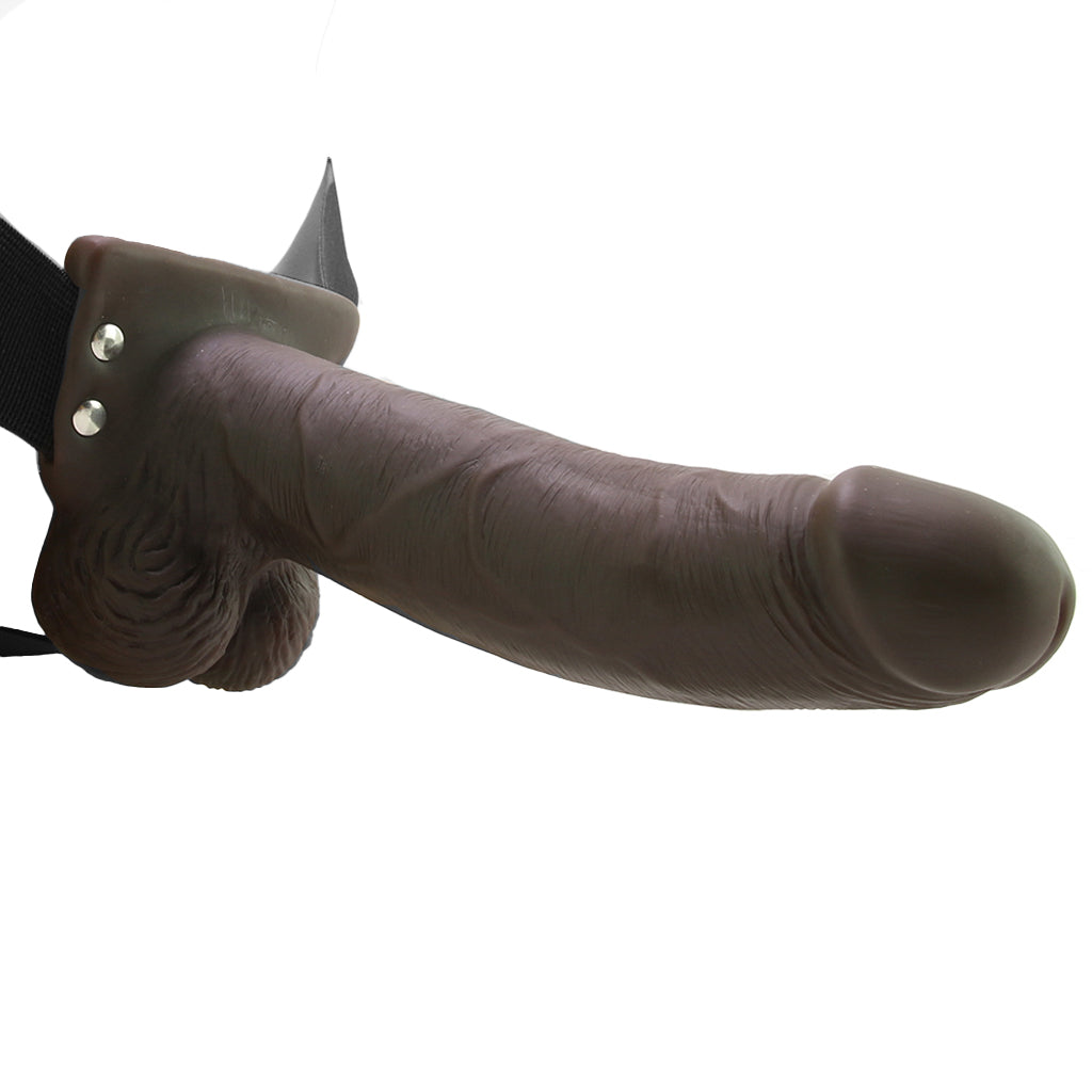 8 Inch Hollow Vibrating Strap-On with Remote in Brown - Image 2