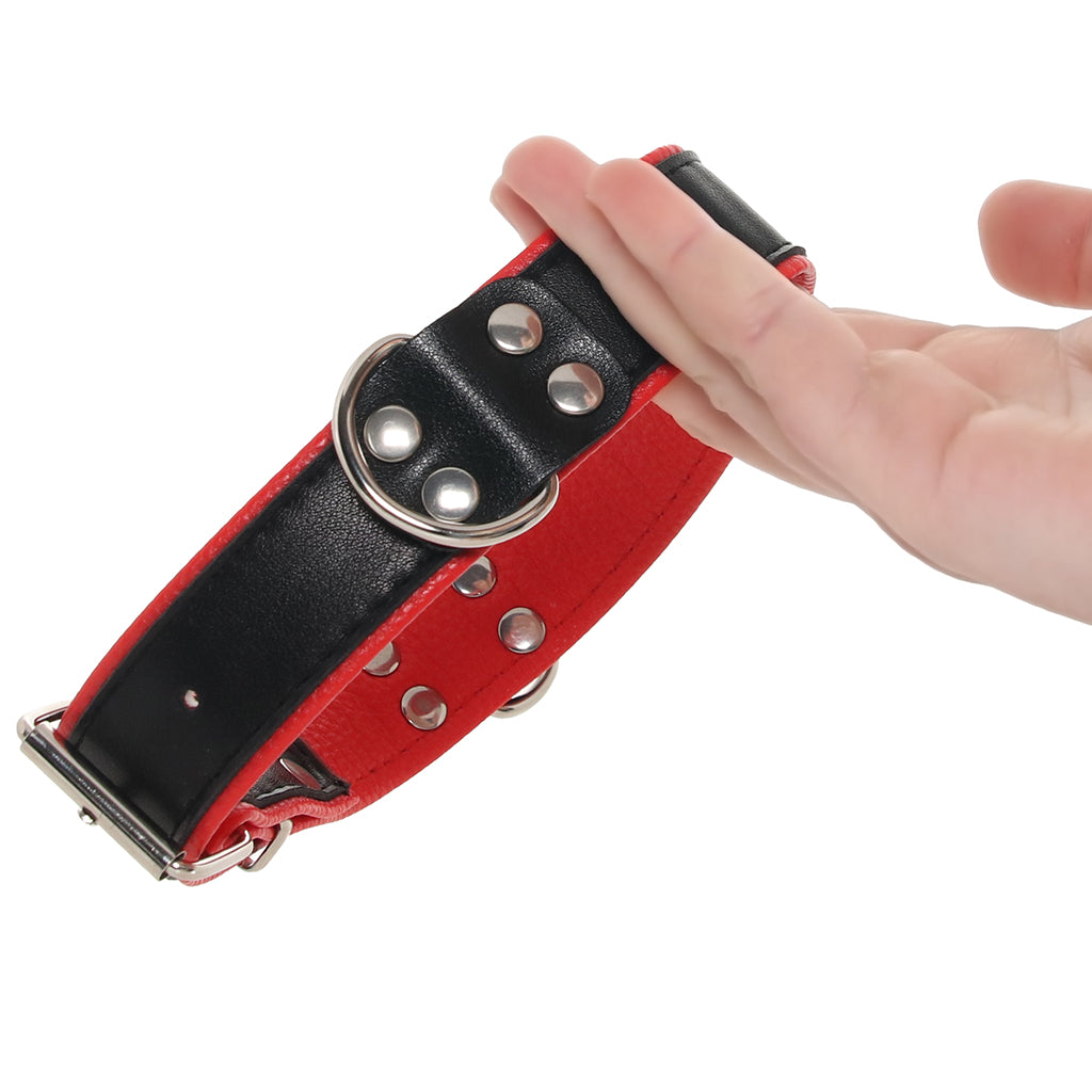 Ouch! Deluxe Bonded Leather Bondage Collar in Red - Image 4
