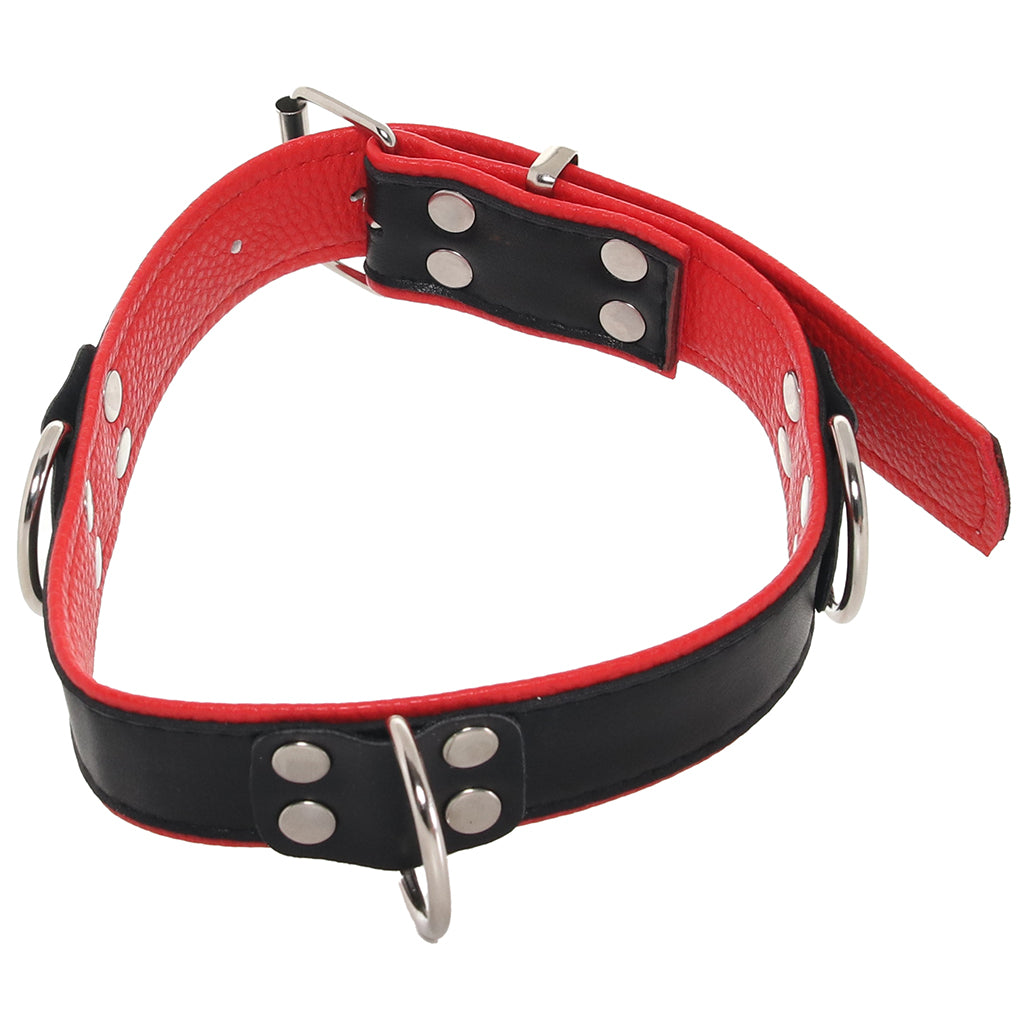 Ouch! Deluxe Bonded Leather Bondage Collar in Red - Image 7