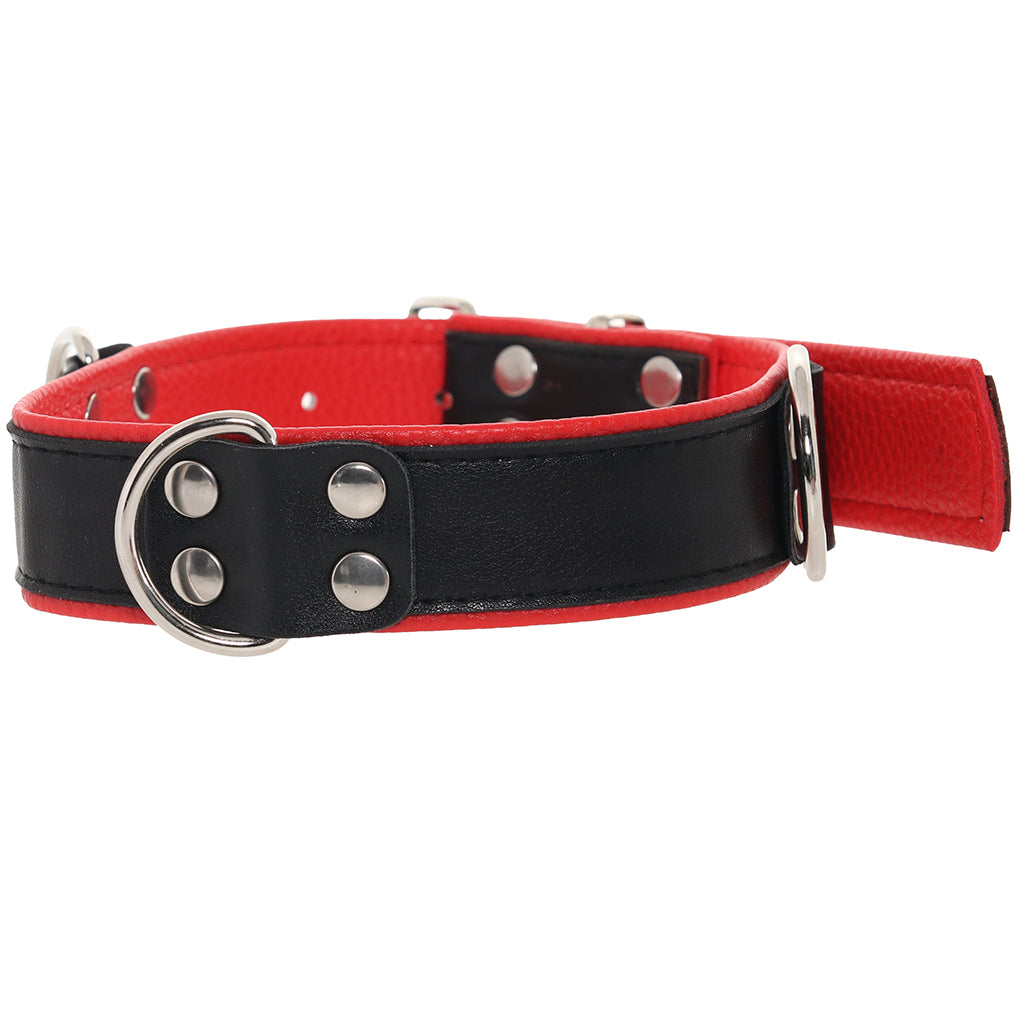 Ouch! Deluxe Bonded Leather Bondage Collar in Red - Image 8
