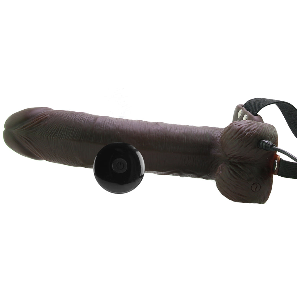 8 Inch Hollow Vibrating Strap-On with Remote in Brown - Image 3